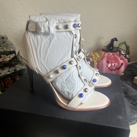 Coach Isabel semi matte calf strappy sandal Chalk Studded Shoes - Picture 3 of 9